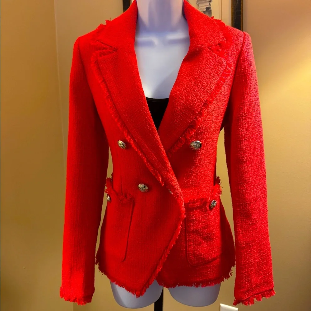 NWT House of Harlow woven double breasted coral red blazer jacket. Size S - Picture 1 of 9